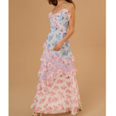 Floral Patchwork Ruffles Cami Maxi Dress